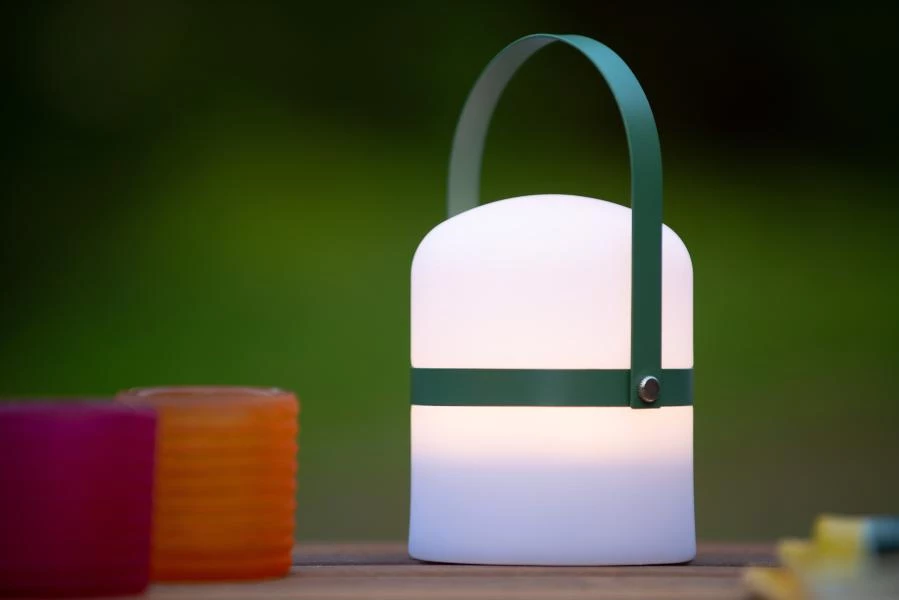 Lucide LITTLE JOE - Rechargeable Table lamp Indoor/Outdoor - Battery pack/batteries - Ø 10 cm - LED Dim. - 1x0,3W 2800K/3200K - IP44 - 3 StepDim - Green - ambiance 1